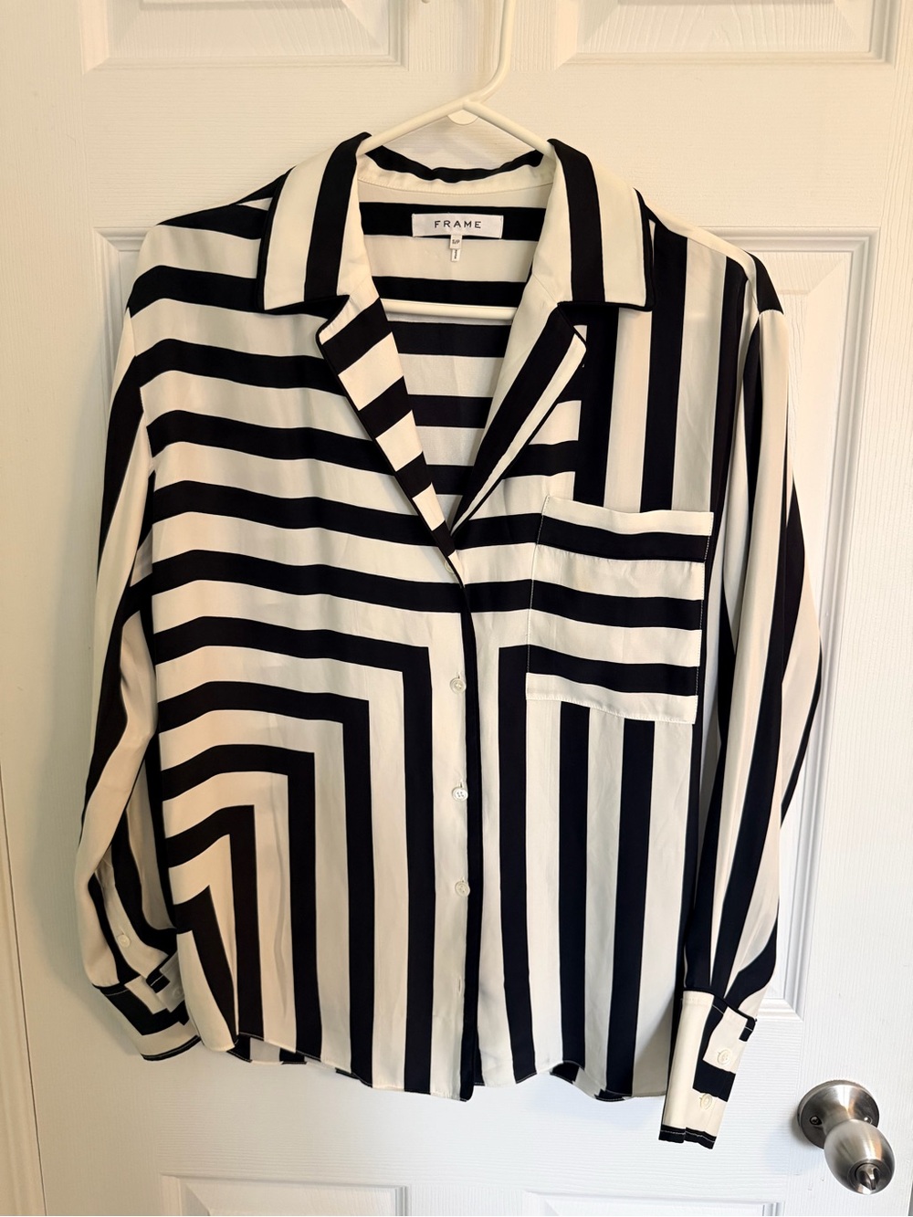 Frame Denim Black & White Geometric Stripe Button-Down Shirt